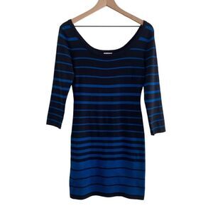 Xhilaration Medium Sweater Dress Black Blue Stripe 3/4 Sleeve Fall Winter